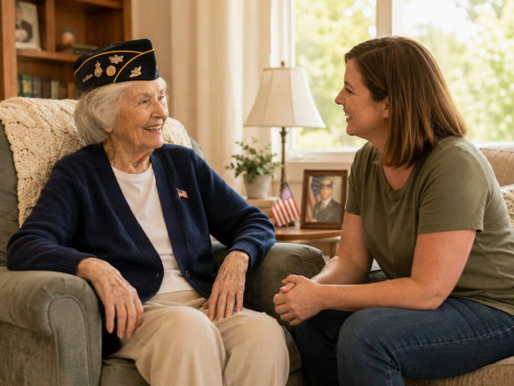 Veteran spending time with a companion caregiver in a Florida home